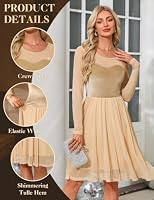 Fashora Cocktailkleid Langarm Glitzer Kleid Elegant, Creme, L – Ansicht 5