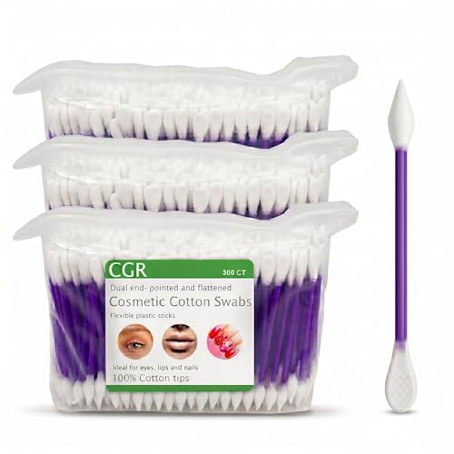900pcs CGR Precision Cotton Swabs with Pointed and Flattened Tip Cosmetic Makeup Applicator(3x300pcs in bags)