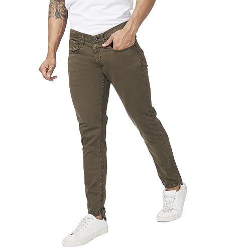 Image of Spykar Men Olive Green Cotton Slim Fit Ankle Length Mid Rise Trousers