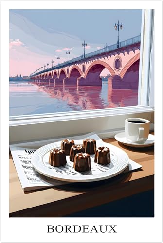 Affiche cannelé bordelais et pont de pierre Bordeaux poster cuisine 40x60 cm