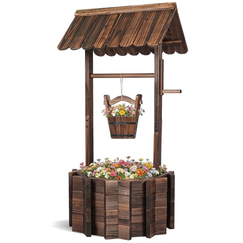 ZSYWODFO Wishing Wells for Outside,Wooden Wishing Well Planter,Rustic Flower Planter for Garden Patio Lawn Backyard Home Decor-21.7X21.7X47.25IN