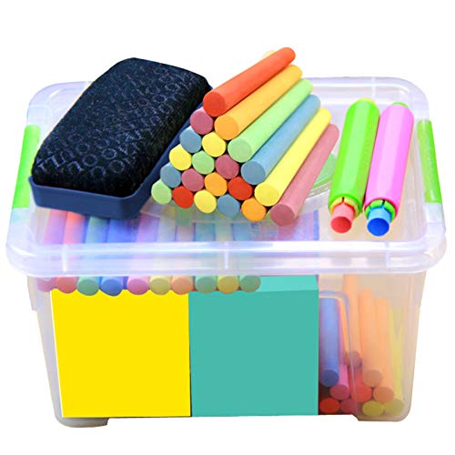 Yuehuam 120 Count Sidewalk Chalk Set with Carry Box & Chalkboard Eraser Washable Colored Chalk Kids Outdoor Fun Chalk PaintToy Set