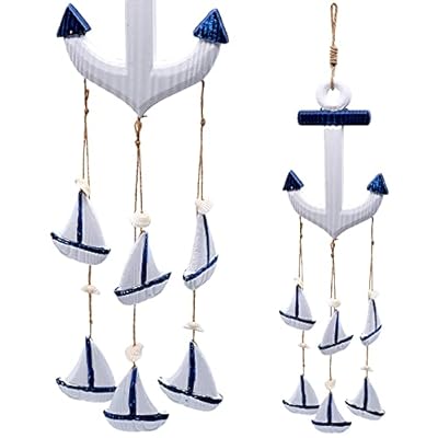 Nautical Wooden Ship Anchor for Wall Decor, Boat Anchor with Small Sailboat Shape Hanging Ornament, Beach Ocean Theme… 41DMMyUMquL. SS400