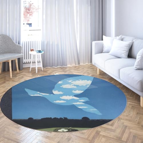 Tapis Antidérapant Rond 200cm Magritte Ciel Bleu | Grand Format Lavable