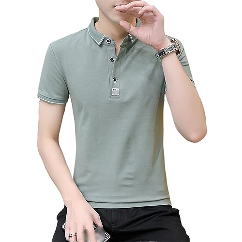 T-Shirt à col vert clair manches courtes style col de chemise business casual homme