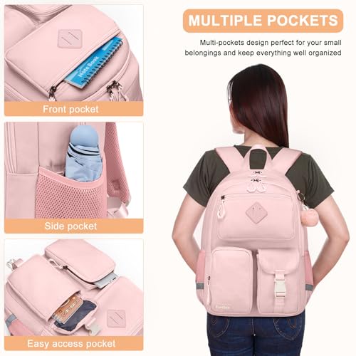 Image of School Backpack for Teen Girls, Cute College Backpacks for Kids Students | Bookbag Fit 15.6 Inch Laptop Bag, Primary Middle School Backpacks, Pink