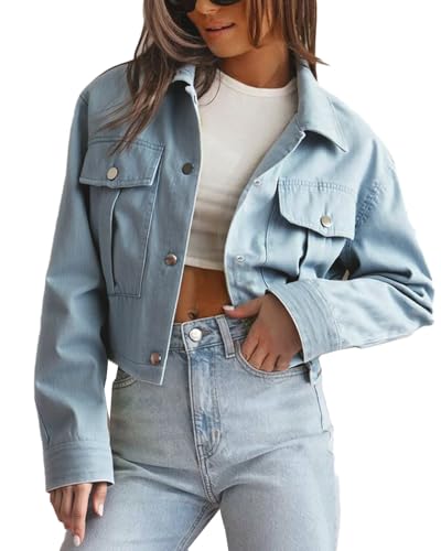 Women Utility Shacket Cropped Barn Jackets for Casual Spring Fall