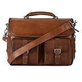 VELEZ Tan Full Grain Leather Messenger Bag for Men - 15' Laptop Briefcase - Mens Vintage Business Crossbody Computer Bags