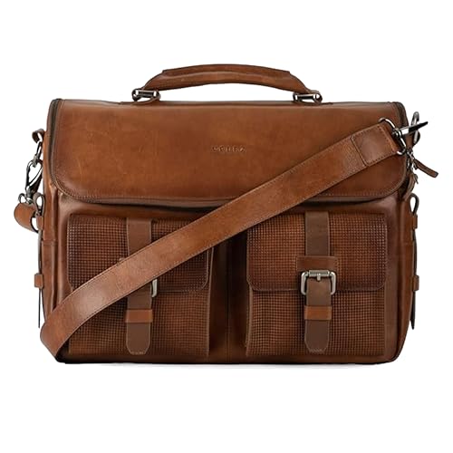 Brown, Full Grain Leather Messenger Bag - Handmade, 15