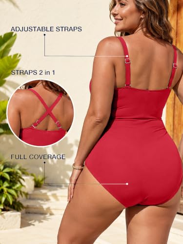 Image of One Piece Swimsuit for Women Tummy Control Bathing Suits Ruched Swimwear