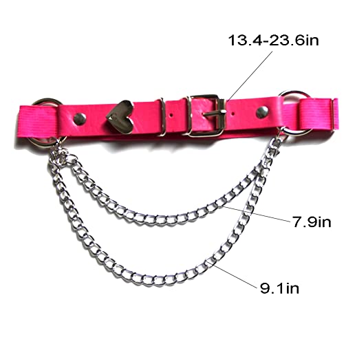 Lockban Liga de coxa ajustável em forma de coração, 2 peças, cinta-liga de couro punk com correntes