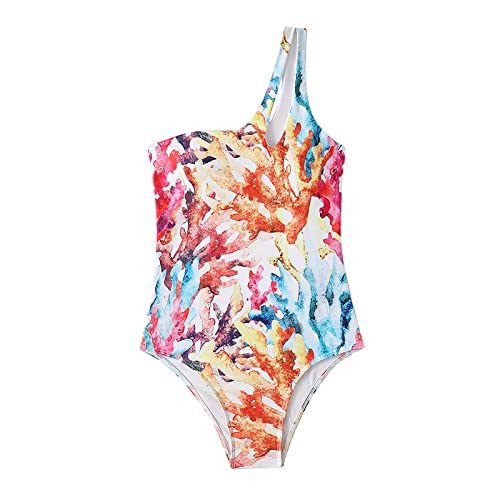 Biquíni feminino com decote em V, conjunto de recorte de biquíni coral, feminino, de um ombro, roupa