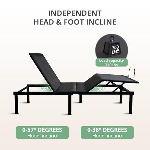 Image of Twin XL Adjustable Bed Base Frame, Electric Bed Base with Wireless Remote, Zero Gravity Bed, Head and Foot Incline, Anti-Snore,Easy Assembly