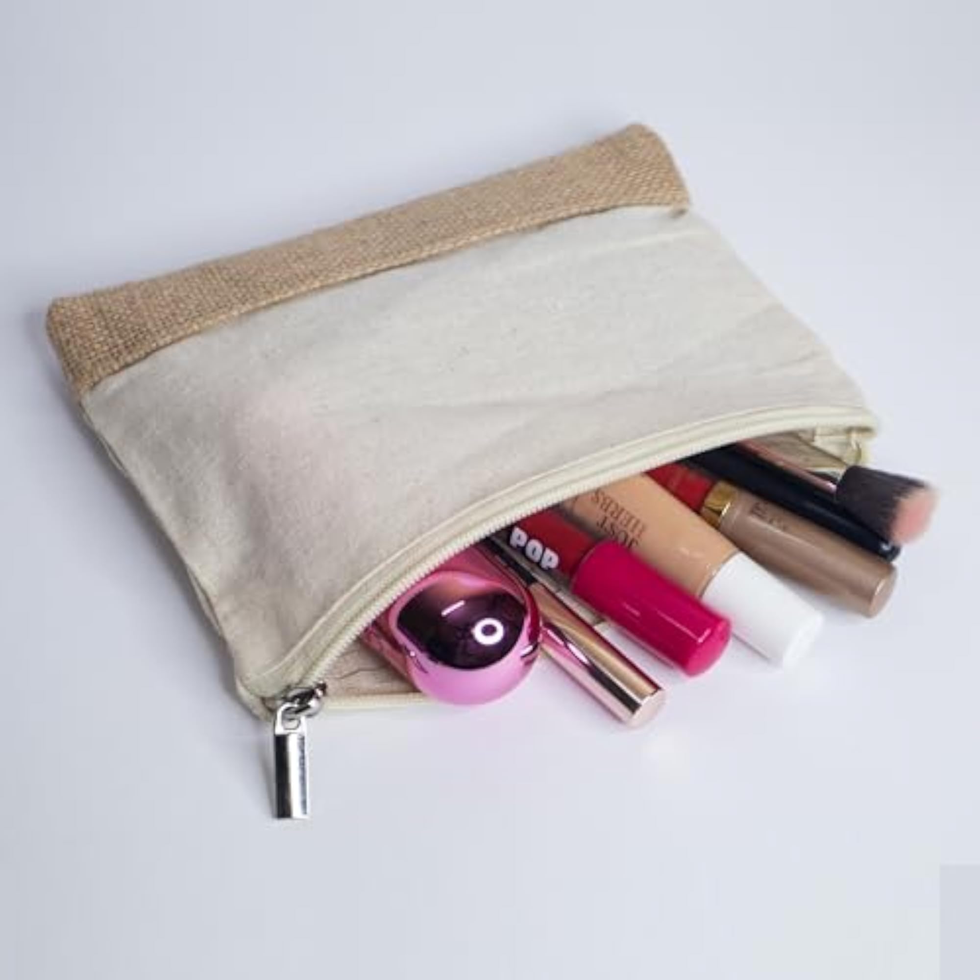 Natural Utility Pouch, Beige Fabric Organizer Bag
