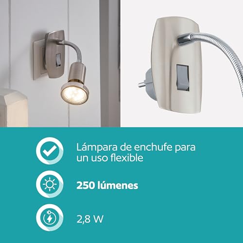 Lámpara LED enchufable orientable con brazo flexible de acero Eglo 5
