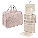 Luxspire Kulturtasche Damen, 5 Teilig Aufhängung Waschtasche Reise Make Up Tasche Kosmetiktasche Große Kulturtaschen mit Haken Waschbeutel für Vollwertige Toilettenartikel Reise Schminktasche, Rosa
