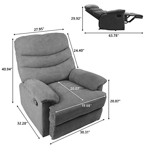 Recliner Chair for Living Room, Modern Recliner Chair for Living Room, Manual Adjustable Recliner Chair Recliner Sofa for Living Room Bedroom Office Theater, High Back Comfortable Recliner Chair Grey