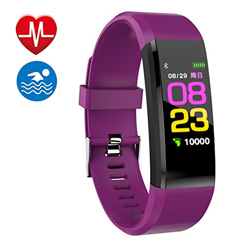 Smart watch Fitness Tracker, Fitness Watch,Heart Rate Monitor, Waterproof Smart Fitness Band with Step Counter, Calorie Counter, Pedometer Watch for Kids Women and Men (Purple)
