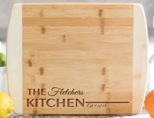 Personalized Cutting Board Wedding Gift for the Couple - Custom Cutting Board Wood Engraved (11" x 14" Two Tone Curved, Fletcher Design) - Bamboo Charcuterie Board - New Home Gift
