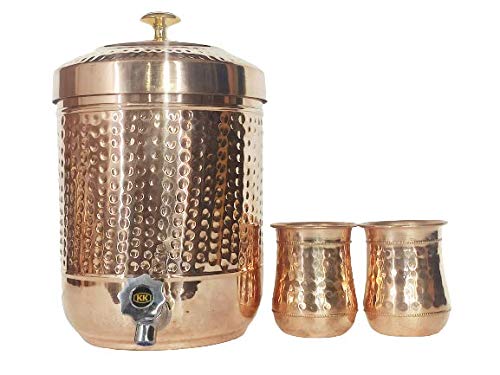 100 Pure Copper Water Dispenser Hammered Tanki Handmade Copper Pot Copper Water Storage Tank Ayurveda Yoga Benefit Copper Container 4 Liter