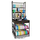 KirKical 3D Printer Stand with Filaments Storage, Large Capacity Heavy Duty Filament Storage Rack with Drawer for PLA/ABS/TPU, 3D Printer Filament Table with Power Outlet for Home Studio Office, Black