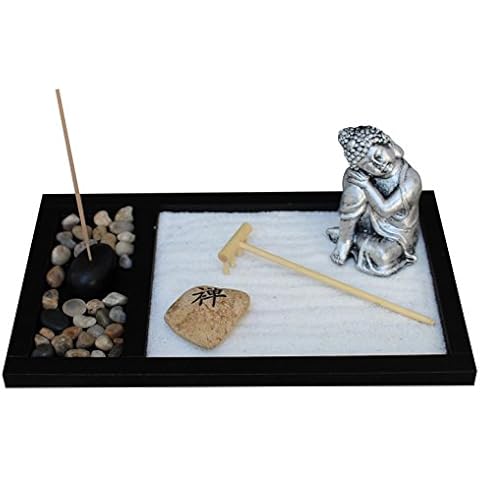 Royal Brands Zen Garden Deluxe Desk Meditation Garden - Buddha Statue, Rake-Sand-Rocks & Incense Holder with Incense - Peace & Tranquility Cover