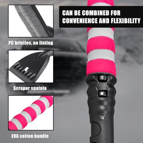 Dickno 66 cm Schneebürste und Abnehmbarer Eiskratzer, kein Kratzer, Auto-Schneeräumwerkzeug mit bequemem Schaumstoffgriff, universelles Fahrzeug-Winterschaber-Zubehör für alle Autos (Grau und Rot)