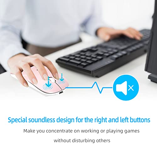 Vxeei Wireless Mouse For Laptop, Bluetooth Mouse For Macbook Pro/Air/Mac/Ipad/Chromebook/Computer -Rechargeale Dual Mode(Usb 2.4Ghz + Bluetooth 5.2) Silent Cordless Mouse With Usb C Adapter,Pink #TOP6