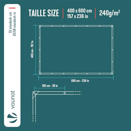 VOUNOT® Bâche de Protection en Polyéthylène 240g/m² Bâche Imperméable Ultra Lourde et Résistante Revêtue des Deux côtés avec Oeillets en Aluminium Couverture Étanche pour Jardin, Piscine 4x6m – vue 4