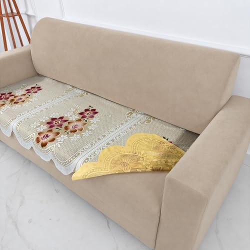 Image of Homerz Premium 'Surya Series' Sofa Cover | Stylish Sofa Protector | Net Fabric | Anti-Stain & Washable Slip Cover Exact Size Antislip (Exclusive Yellow, 5 (3+2) Seater, Only Seat Cover)