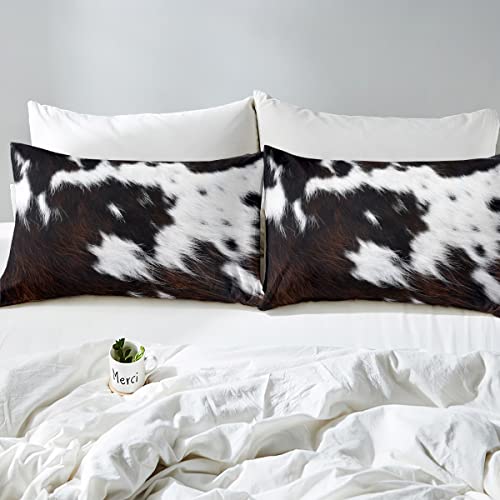 Cow Skin Pattern Duvet Cover King Size,White Brown Cowhide Fur Print Bedding Set For Kids Teens Boys Girls Xmas/Bedroom Decor,Farmhouse Rustic Comforter Cover,Fall Vintage Quilt Cover,2 Pillowcases #TOP4