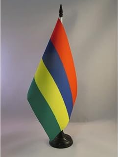 Mauritius Table Flag 5'' x 8'' - Mauritian Desk Flag 21 x 14 cm - Black plastic stick and base - AZ FLAG