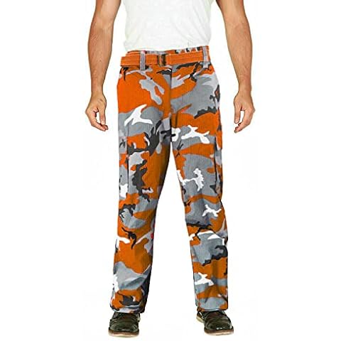 vkwear Men's Camo Military Tactical Work Combat Army Slim Fit Twill Cargo Pants (52W x 30L, Orange Camo) Cover