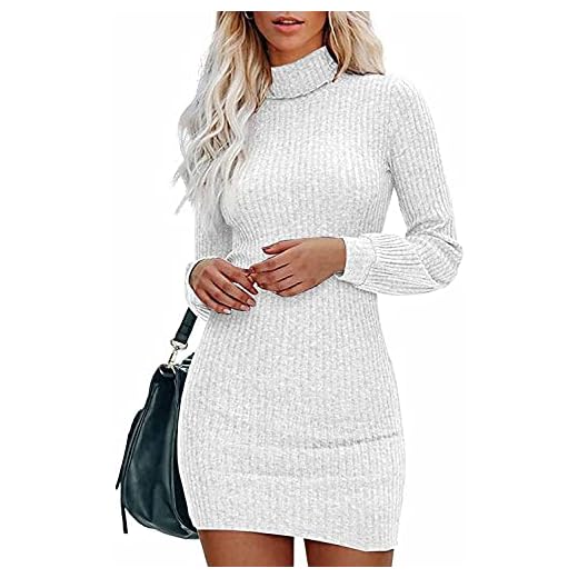 Gemijacka Tröjor damer polotröja stickad klänning tjock långärmad tröja klänning ett stycke sexig miniklänning för höst vinter, Vit, L