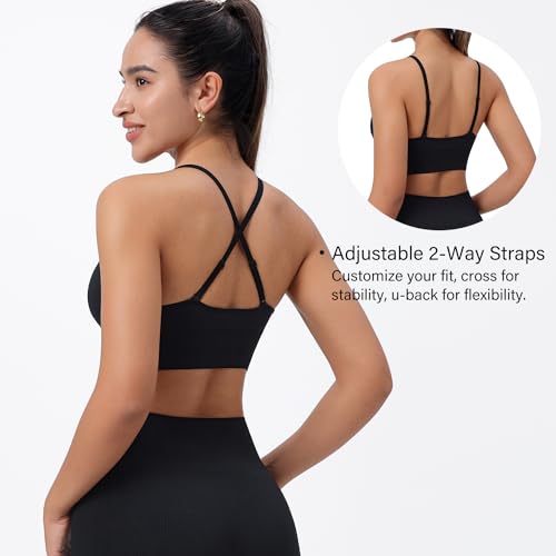 Image of Evercute Women's Sports Bras 3 /4 Pack Adjustable Deep V Neck Bras Wireless Spaghetti Strap Criss Cross Padded Low Support Bra
