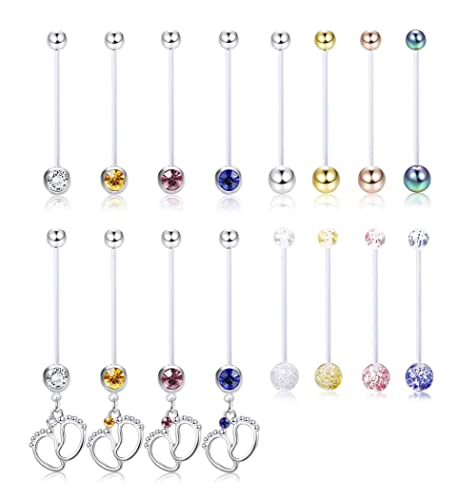 Milacolato 14G Piercing Nombril Grossesse pour Femme CZ Barre De Ventre en Plastique Maternité Bioplast Longue Haltère Corps Piercing Nombril Bijoux Boule Bioflex Anneaux De Ventre Cover