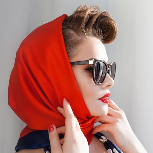 Chiffon Scarf for Girls, Neck Scarves for Women, Square Handkerchief Retro Ribbon Scarf for Hair Wrapping 26"x26"4