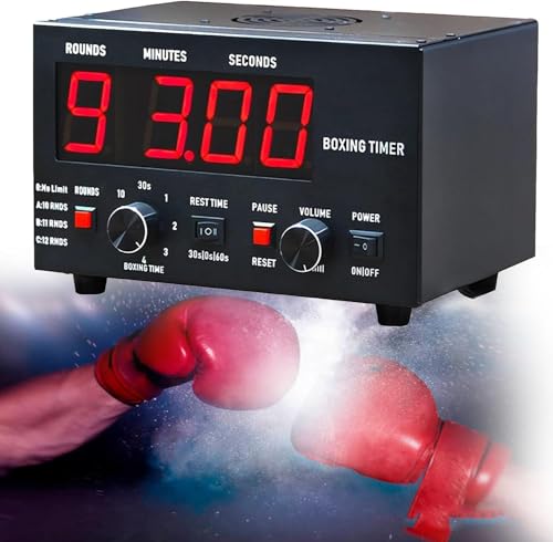 Image of Box-Intervall-Timer, Professioneller Gymnastik-Timer Mit LED-Anzeige, Wählbarer Trainingszeit Und Zykluswiederholungen, Gym-Timer Für Muay Thai, MMA, Kickboxen Und Kampfsport Mit Lichtern(Rojo)