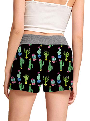 RAISEVERN Womens Pajama Shorts Bottoms Sleep Shorts Black Cactus Print Lounge Shorts Boxer Shorts Pj Shorts S - Thumbnail 3
