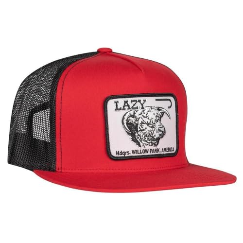 Lazy J Ranch Red & Black Willow Cattle Headquarters Classic Five Panel Trucker Hat - Adjustable Unisex Country Hats Vintage Trucker Hat