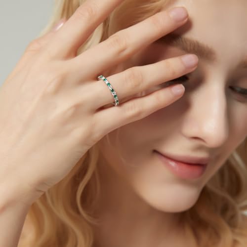 SHINYSO 925 Sterling Silver Rings for Women Thin Stacking Birthstone Ring Full Cubic Zirconia Eternity Engagement Wedding Band Size 4-104