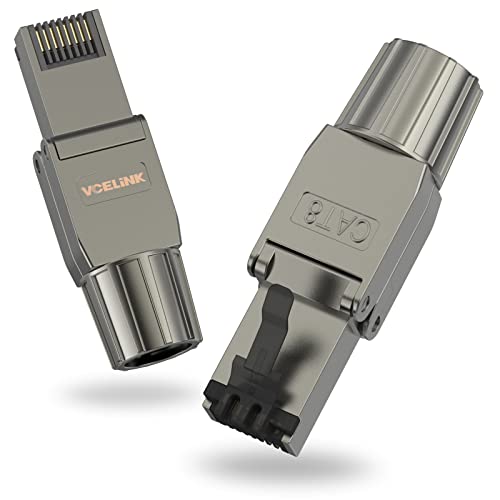 VCELINK Conector RJ45 Cat 8 Cat 7 Blindado, Clavija RJ45 sin Herramientas con Conexión LSA para Cable de Instalación y POE, 40 Gbps 2000 MHz, 2 Unidades Cover