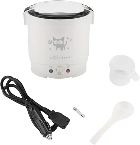 Miniatura 5 de Olla arrocera, 12 V, 100 W, 1 L, eléctrica, portátil, multifuncional, para cocinar al vapor de alimentos de coche (blanco)