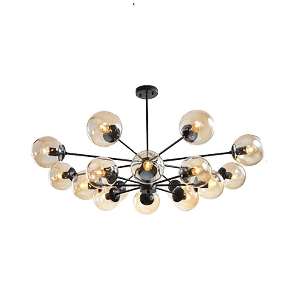 CSXSXAUO E27 Modern Chandelier Lighting Fixture Matte Black Semi Flush Mount Ceiling Light Sphel Glass Lampshade Mid Century During Light-Cognac lampshade 6 Head Decoration