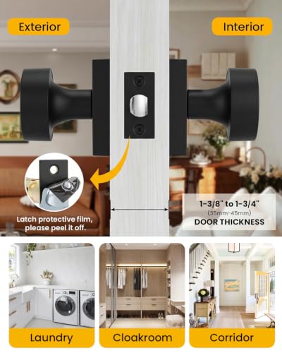 Image of Goldenwarm Matte Black Door Knobs Passage, Closet Door Knob Zinc Alloy, Contemporary Black Interior Door Knobs for Hallway, 10 Pack