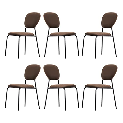 SJIALEN Modern Dining Chairs Set of 6, Home Backrest Leisure Chair Velvet Bedroom Chairs Kitchen Dining Room Side Chair Stackable Kitchen Chair (Color : Brown, Size : 45x48.5x85cm)