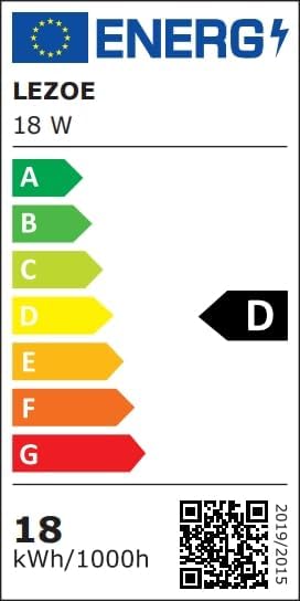 EU Energy Label for LEZOE 18W LED ceiling light, Class D.