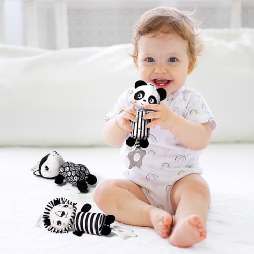 Miniatura 7 de Aolso Juguetes Colgantes Para Cochecitos,3pcs Juguete Actividades Sonajero Recien Nacido,Juguetes De Peluche Suave Para Bebés Para Cochecito, Cuna,Conjuntos De Formas De Alto Contraste Juguetes