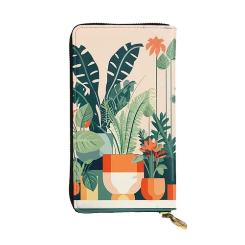 Cartoon Small Green Plant Picture Leather Long Clutch Wallet for Fashionable Girls and Women - Durable, Stylish, and Functional, Black, One Size