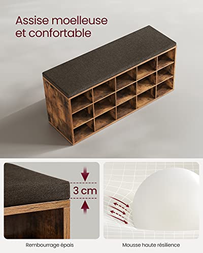 Banc à chaussures 15 casiers assise lavable LHS15BX VASAGLE